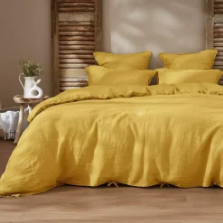 Federa rettangolare lino lavato (70 cm) Louise Giallo senape