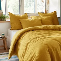 Federa rettangolare lino lavato (70 cm) Louise Giallo senape