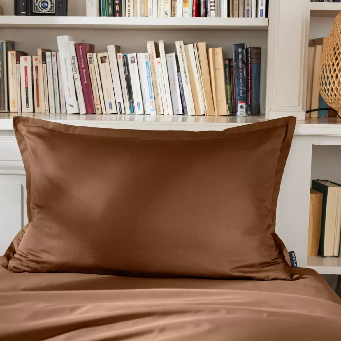 Federa rettangolare percalle di cotone (50 x 80 cm) Cali Marrone cioccolato