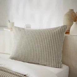 Federa rettangolare reversibile in cotone testurizzato e percale (50 x 70 cm) Alice Ecru