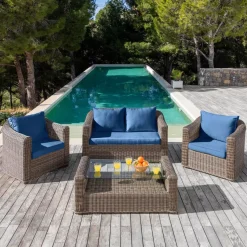 Federe per cuscino di ricambio per salotto da giardino Calvi 4 posti - Blu