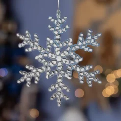 Fiocco di Natale da appendere (H15 cm) Ghiacciato Trasparente azzurro cielo