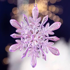 Fiocco di neve da appendere (H14 cm) Ghiacciato Viola