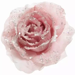 Fiore decorativo con pinza paillete Rosa cipria