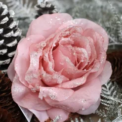 Fiore decorativo con pinza paillete Rosa cipria