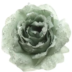 Fiore decorativo con pinza pailletée Verde salvia