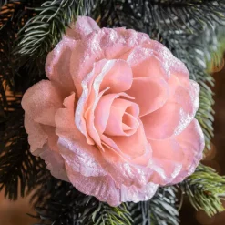 Fiore decorativo su pinza (D12 cm) Luccicante Rosa cipria