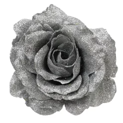 Fiore decorativo su pinza (D12 cm) Scintillante Argento