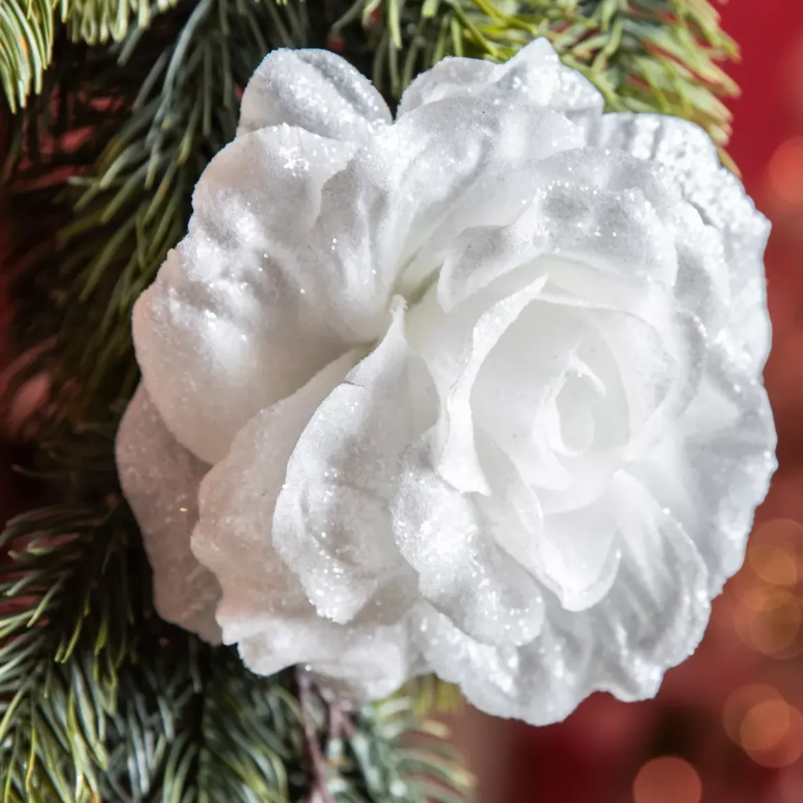 Fiore decorativo su pinza (D12 cm) Scintillante Bianco