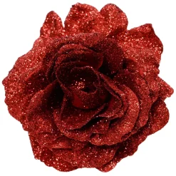 Fiore decorativo su pinza (D12 cm) Luccicante Rosso