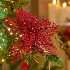 Fiore di Natale Stella di Natale glitterata Rosso