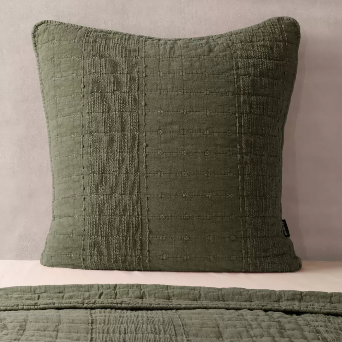 Fodera per cuscino quadrata in cotone (60 x 60 cm) Lena Verde rosmarino
