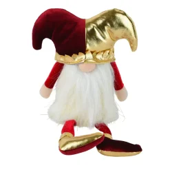 Folletto di Natale con gambe flessibili (H39 cm) Arlecchino Bordeaux e dorato