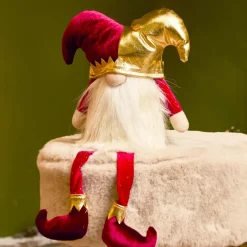 Folletto di Natale con gambe flessibili (H39 cm) Arlecchino Bordeaux e dorato