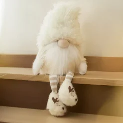 Folletto di Natale con gambe flessibili (H48 cm) Gaston carino Bianco crema