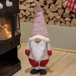 Folletto di Natale fatto a mano (H85 cm) Ridente e con barba bianca