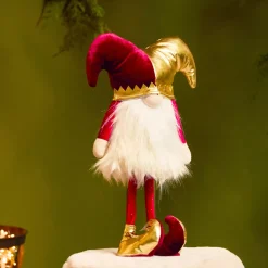 Folletto di Natale in piedi (H39 cm) Arlecchino Bordeaux e dorato