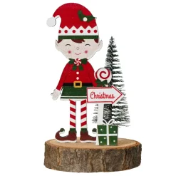 Folletto in legno su Tronco di legno (H13 cm) Quentin Multicolore