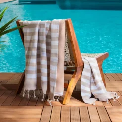 Fouta in cotone riciclato con fodera in spugna (100 x 200 cm) Coralia Beige