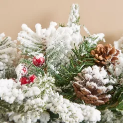 Ghirlanda decorata floccata Bianco