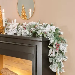 Ghirlanda decorata floccata Bianco