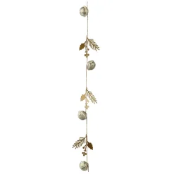 Ghirlanda decorativa in metallo (120 cm) Campanelle e agrifoglio Beige