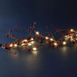 Ghirlanda luminosa a pile 45 LED (180 cm) Bacche Rosse e bianco caldo