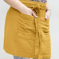 Grembiule con tasche garza di cotone Gaïa Giallo zafferano