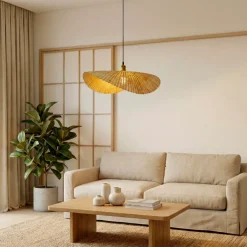 Lampada a sospensione in bambù inrecciato (D60 cm) Calvià Naturale
