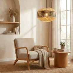Lampada a sospensione in bambù (D45 cm) Nero e naturale