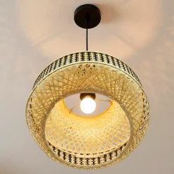 Lampada a sospensione in bambù (D45 cm) Nero e naturale
