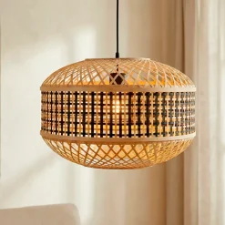 Lampada a sospensione in bambù (D45 cm) Nero e naturale