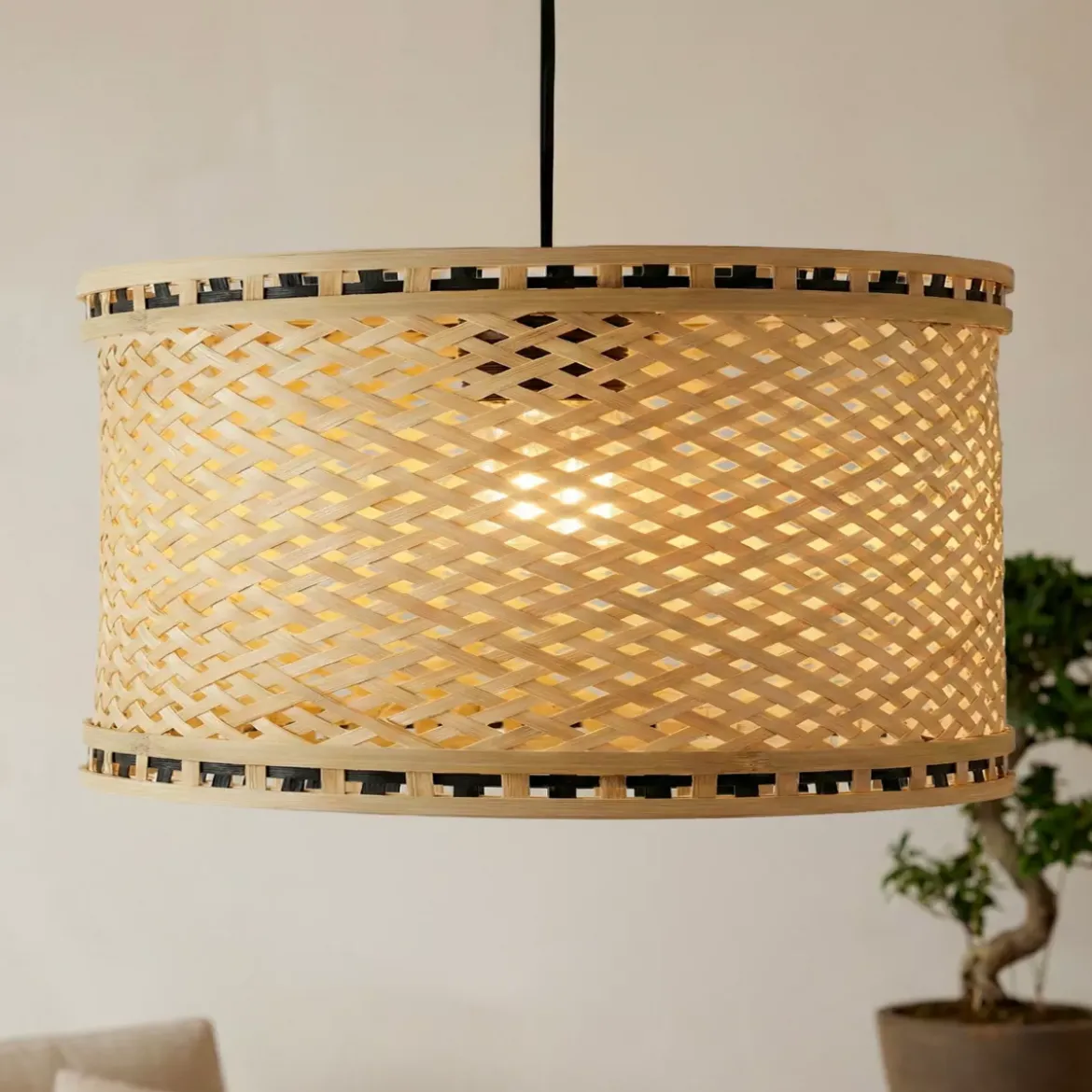 Lampada a sospensione in bambù (D40 cm) Estepona Nero e naturale