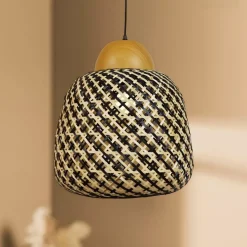 Lampada a sospensione in bambù (D40 cm) Elda Nero e naturale