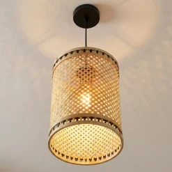 Lampada a sospensione in bambù (H30 cm) Estepona Nero e naturale