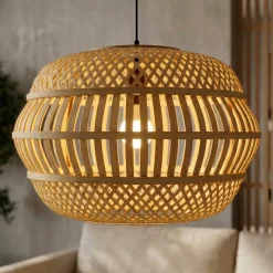Lampada a sospensione in bambù traforata (D50 cm) Manresa Naturale