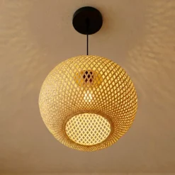 Lampada a sospensione rotonda in bambù (D40 cm) Kahala Naturale