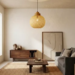 Lampada a sospensione rotonda in bambù (D40 cm) Kahala Naturale