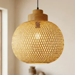Lampada a sospensione rotonda in bambù (D40 cm) Kahala Naturale