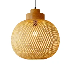 Lampada a sospensione rotonda in bambù (D40 cm) Kahala Naturale