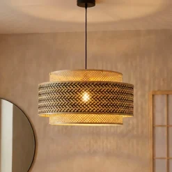 Lampada a sospensione rotonda in bambù (D53 cm) Oviedo Nero e naturale