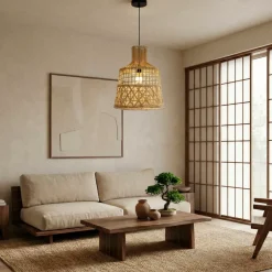 Lampada a sospensione traforata in bambù (H50 cm) Pampelune Naturale
