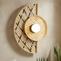 Lampada da parete in bambù (H50 cm) Ravina Nero e naturale