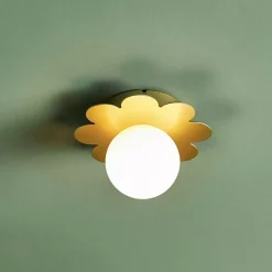 Lampada da parete metallo (D15 cm) Fiore Bianco e Oro