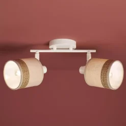 Lampada da parete 2 paralumi orientabili metallo e rattan (30 x 17 cm) Bohemia Beige