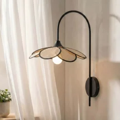 Lampada da parete petalo in tessuto (H62 cm) Alava Nero