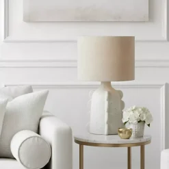 Lampada da tavolo ceramica e lino (H34,5 cm) Orecchio Bianco