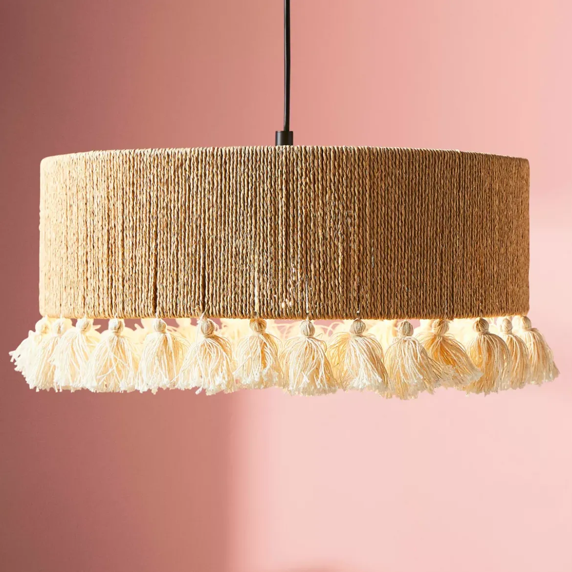 Lampadario a sospensione pon pon e corda (D35 cm) Charlotte Naturale