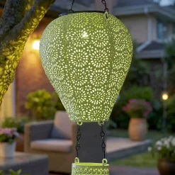 Lampada solare a sospensione per giardino LED (H56 cm) Mongolfiera Gialla