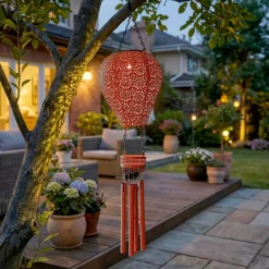 Lampada solare a sospensione per giardino LED (H56 cm) Mongolfiera Rossa